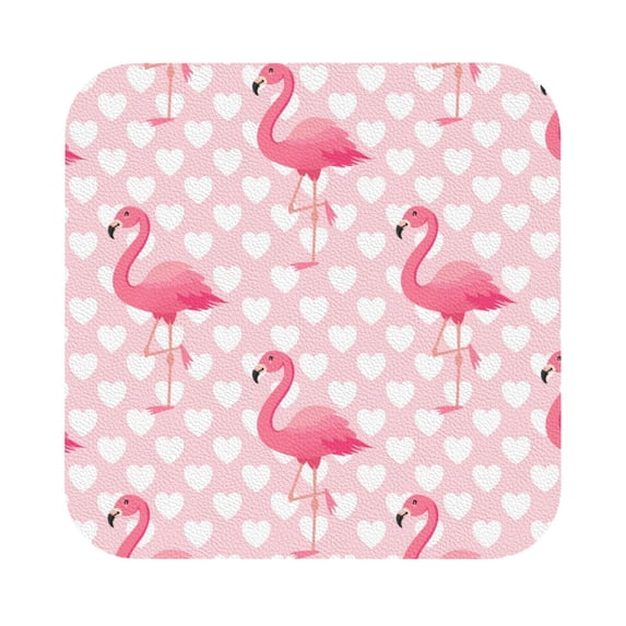 Bingfone Vintage Cute Flamingo With Heart Leather Drinks Coasters With Set Of 6,Suitable For Home Kitchen,Coffee Cup Coasters Home Gift