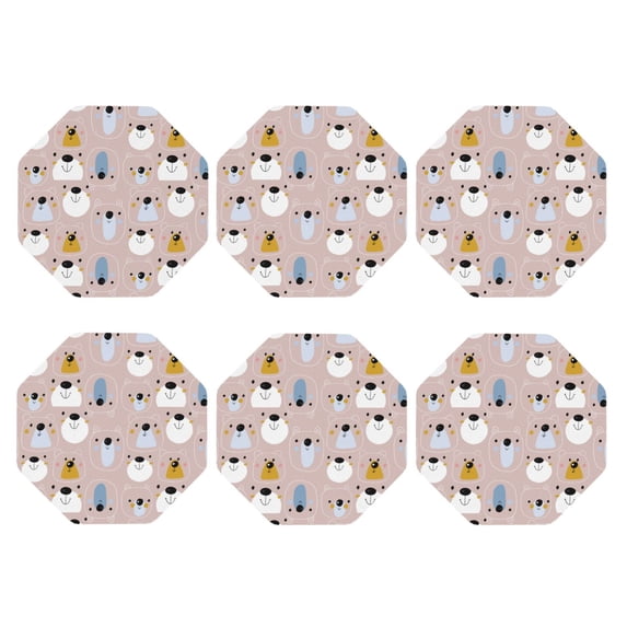 Bingfone Vintage Cute Hand Drawn Bear Leather Drinks Coasters with Set of 6,Suitable for Home Kitchen,Coffee Cup Coasters Home Gift