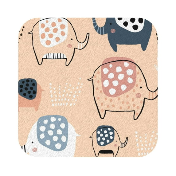 Bingfone Vintage Cute Ink Drawn Elephants Leather Drinks Coasters With Set Of 6,Suitable For Home Kitchen,Coffee Cup Coasters Home Gift