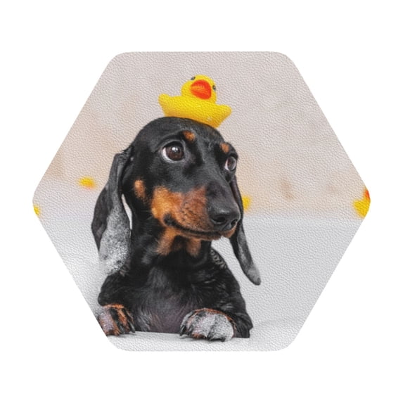 Bingfone Vintage Dachshund Sitting In Bathtub Leather Drinks Coasters With Set Of 6,Suitable For Home Kitchen,Coffee Cup Coasters Home Gift
