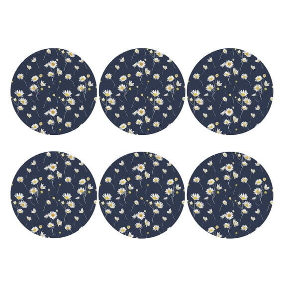 Bingfone Vintage Daisies Flowers Leather Drinks Coasters with Set of 6,Suitable for Home Kitchen,Coffee Cup Coasters Home Gift
