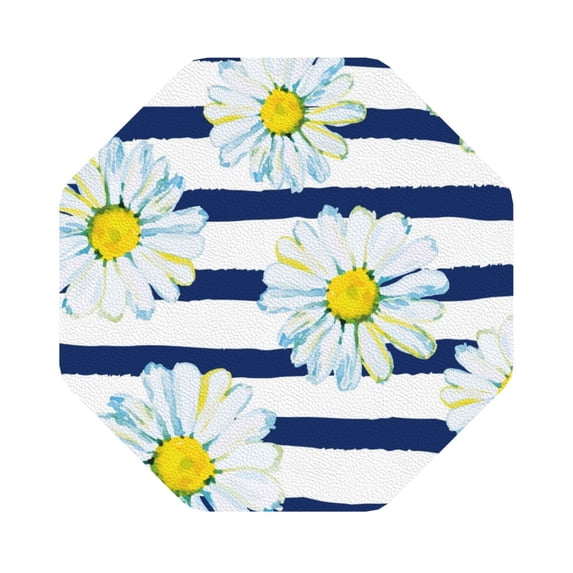 Bingfone Vintage Daisy Striped Nautical Leather Drinks Coasters With Set Of 6,Suitable For Home Kitchen,Coffee Cup Coasters Home Gift