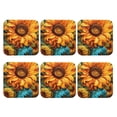 thumbnail image 1 of Bingfone Vintage Deep Yellow Colorful Sunflower Leather Drinks Coasters with Set of 6,Suitable for Home Kitchen,Coffee Cup Coasters Home Gift, 1 of 7