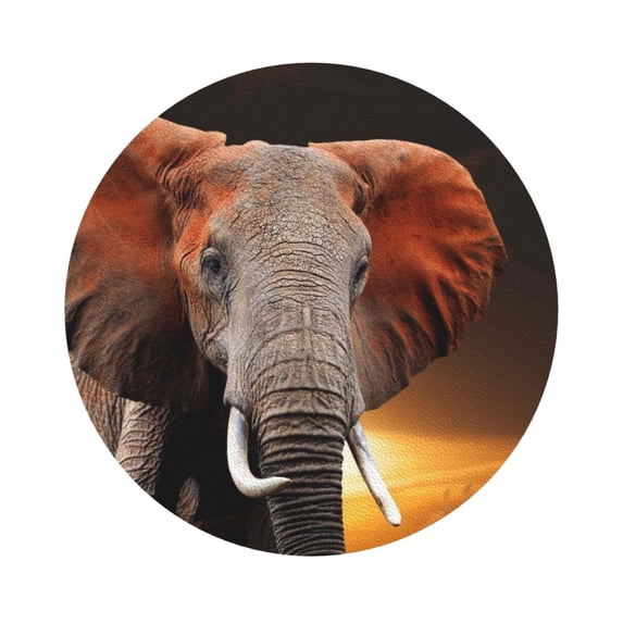 Bingfone Vintage Elephant Sunset In Kenya Leather Drinks Coasters With Set Of 6,Suitable For Home Kitchen,Coffee Cup Coasters Home Gift