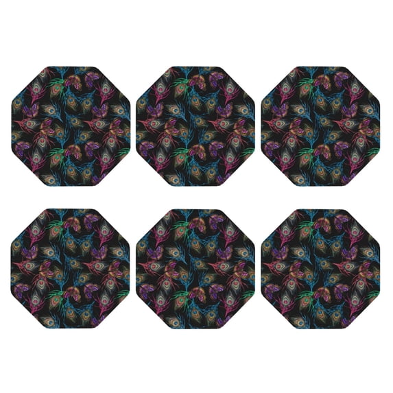 Bingfone Vintage Feathers And Butterflies Leather Drinks Coasters with Set of 6,Suitable for Home Kitchen,Coffee Cup Coasters Home Gift