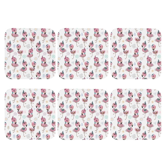 Bingfone Vintage Flamingos Tribal Leather Drinks Coasters with Set of 6,Suitable for Home Kitchen,Coffee Cup Coasters Home Gift