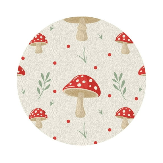 Bingfone Vintage Flat Mushrooms Leather Drinks Coasters With Set Of 6,Suitable For Home Kitchen,Coffee Cup Coasters Home Gift