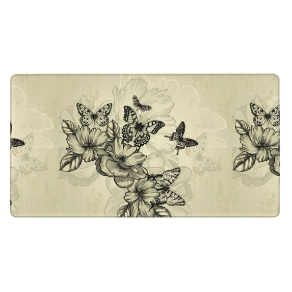 Bingfone Vintage Floral Large Gaming Mouse Pad,Extended Desk Mousepad With Stitched Edges,Non-Slip Base,29.5 X 16 In
