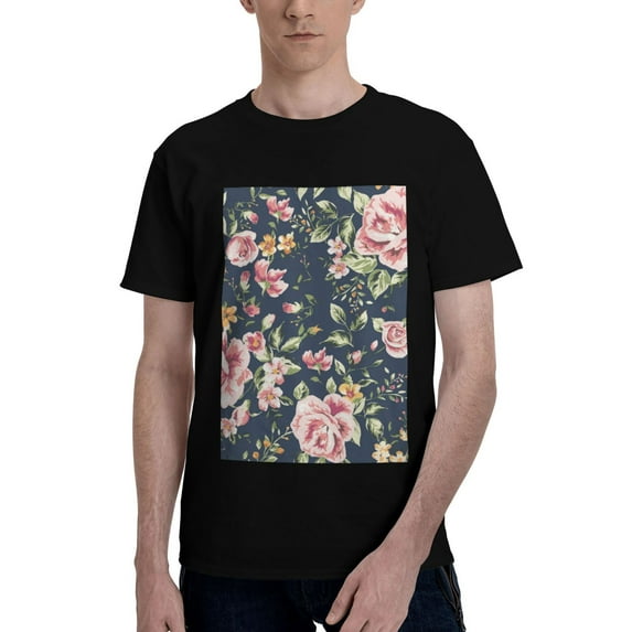 Bingfone Vintage Floral Men'S Loose Fit Short-Sleeve Pocket T-Shirt