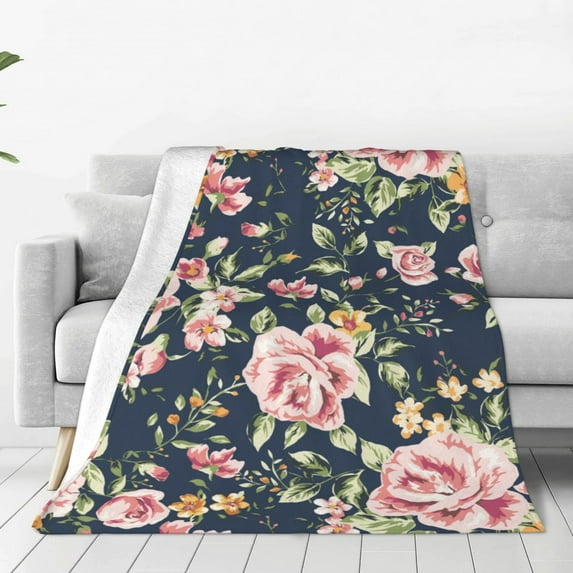 Bingfone Vintage Floral Print Flannel Fleece Blanket Throw Blanket For Bed,Sofa,Couch,Travel,Camping(80"X60")