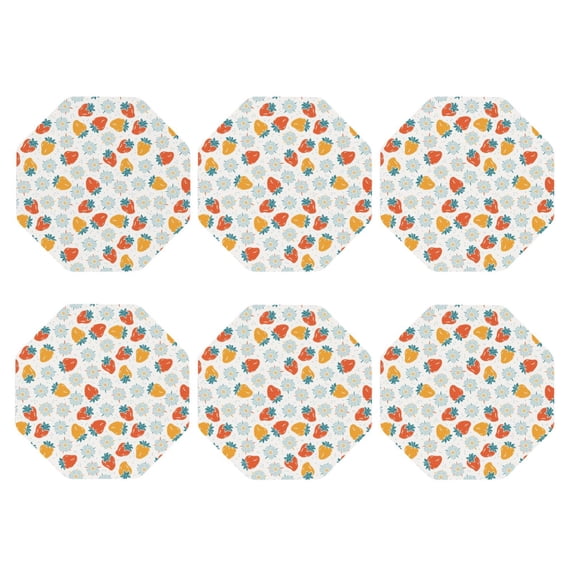 Bingfone Vintage Floral Strawberr Leather Drinks Coasters with Set of 6,Suitable for Home Kitchen,Coffee Cup Coasters Home Gift
