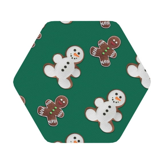 Bingfone Vintage Gingerbread Snowman Cookies Leather Drinks Coasters With Set Of 6,Suitable For Home Kitchen,Coffee Cup Coasters Home Gift