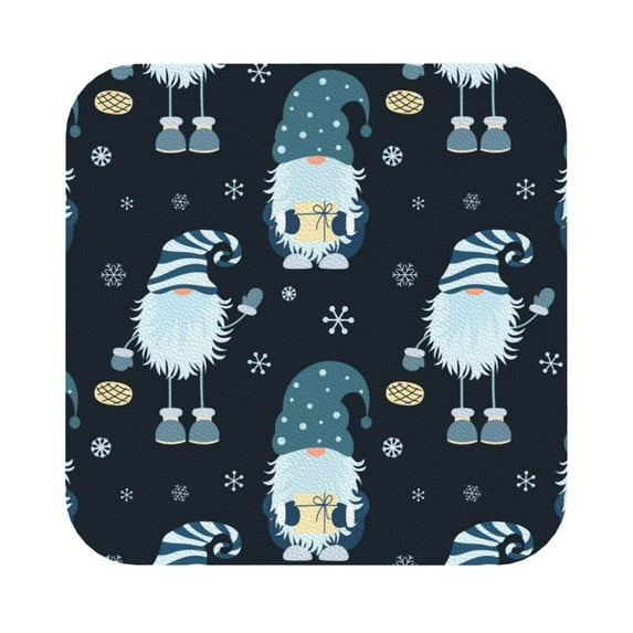Bingfone Vintage Gnome And Snowflakes Leather Drinks Coasters With Set Of 6,Suitable For Home Kitchen,Coffee Cup Coasters Home Gift