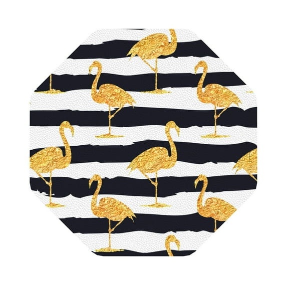 Bingfone Vintage Gold Flamingo Leather Drinks Coasters With Set Of 6,Suitable For Home Kitchen,Coffee Cup Coasters Home Gift