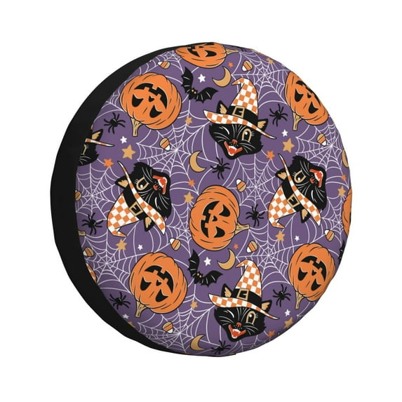 Bingfone Vintage Halloween Black Cat Spare Tire Cover Weatherproof Universal Wheel Protectors for RV Camper Travel Trailer SUV Truck-14 inch