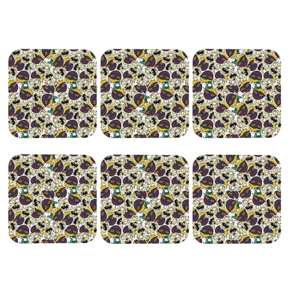 Bingfone Vintage Happy Skeleton Leather Drinks Coasters with Set of 6,Suitable for Home Kitchen,Coffee Cup Coasters Home Gift