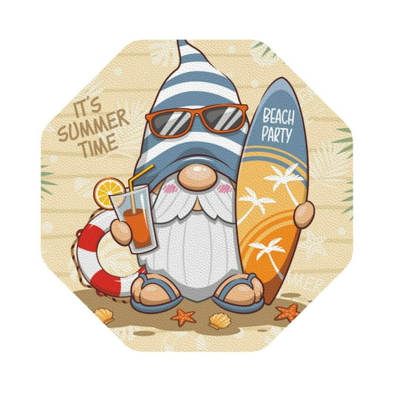 Bingfone Vintage Hello Summer Cute Gnome Leather Drinks Coasters With Set Of 6,Suitable For Home Kitchen,Coffee Cup Coasters Home Gift
