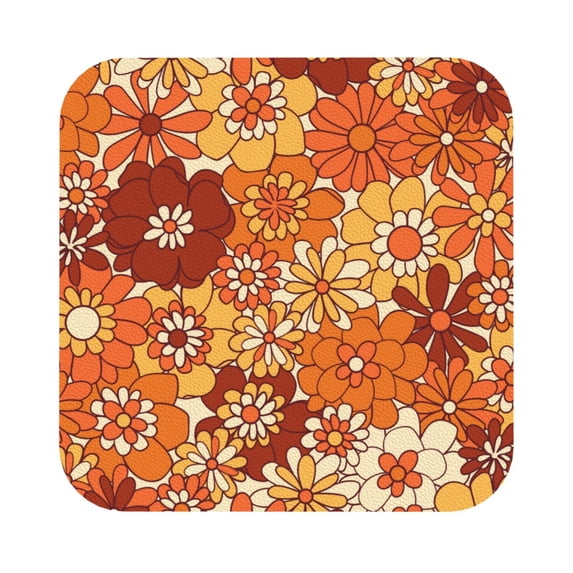 Bingfone Vintage Hippie Flower Leather Drinks Coasters With Set Of 6,Suitable For Home Kitchen,Coffee Cup Coasters Home Gift