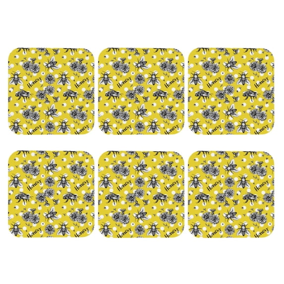 Bingfone Vintage Honeybee Leather Drinks Coasters with Set of 6,Suitable for Home Kitchen,Coffee Cup Coasters Home Gift