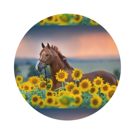 Bingfone Vintage Horse Sunflowers Leather Drinks Coasters with Set of 6,Suitable for Home Kitchen,Coffee Cup Coasters Home Gift