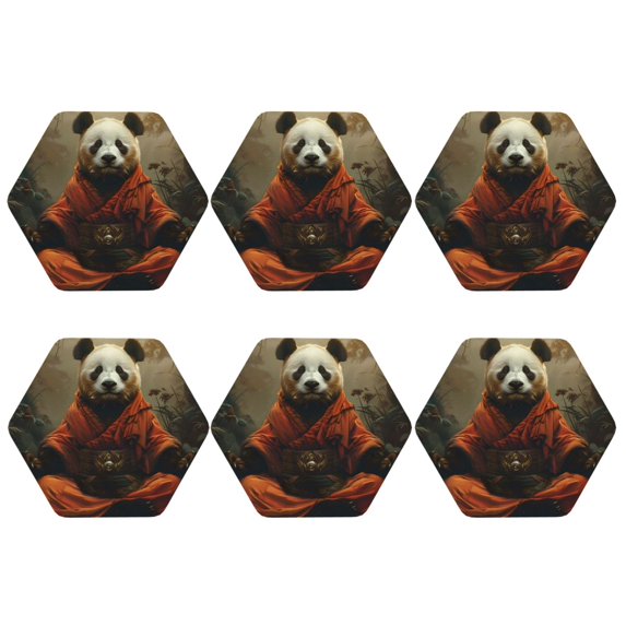 Bingfone Vintage Jungle Meditating Panda Leather Drinks Coasters with Set of 6,Suitable for Home Kitchen,Coffee Cup Coasters Home Gift