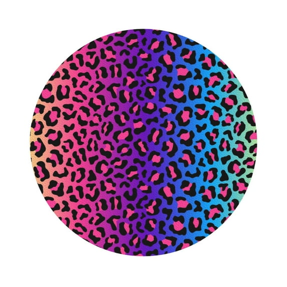 Bingfone Vintage Leopard Neon Rainbow Gradient Leather Drinks Coasters With Set Of 6,Suitable For Home Kitchen,Coffee Cup Coasters Home Gift