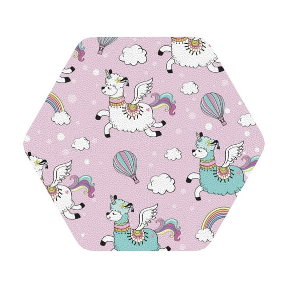 Bingfone Vintage Llama Unicorn And Rainbow Leather Drinks Coasters With Set Of 6,Suitable For Home Kitchen,Coffee Cup Coasters Home Gift