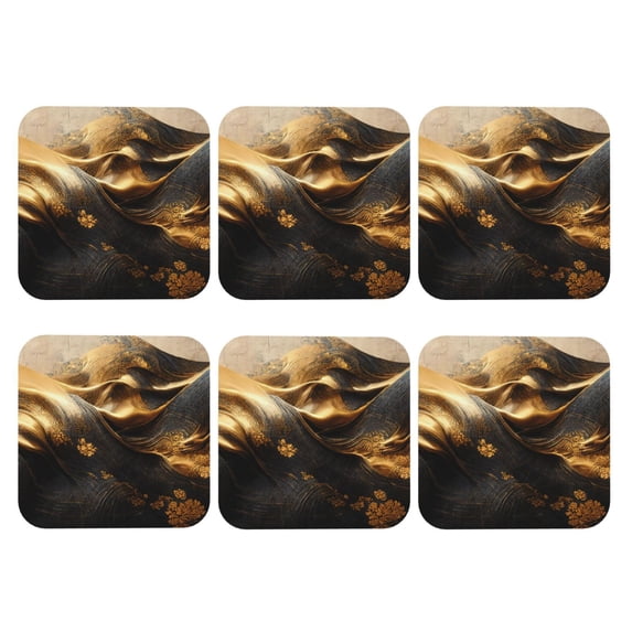 Bingfone Vintage Luxurious Gold Flow Leather Drinks Coasters with Set of 6,Suitable for Home Kitchen,Coffee Cup Coasters Home Gift