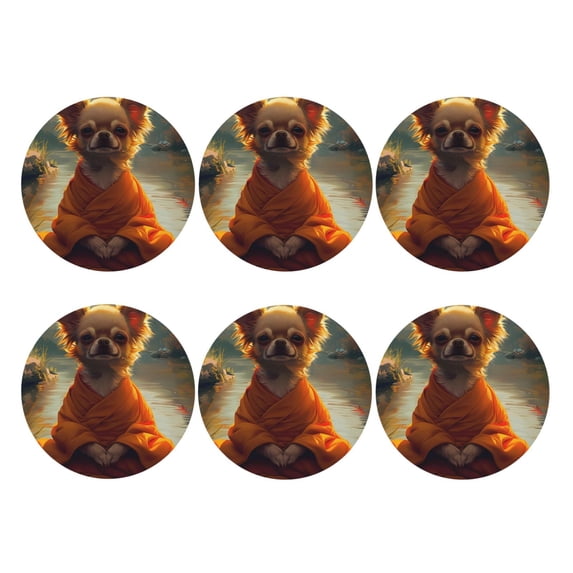 Bingfone Vintage Maple Leaf Meditating Chihuahua Leather Drinks Coasters with Set of 6,Suitable for Home Kitchen,Coffee Cup Coasters Home Gift
