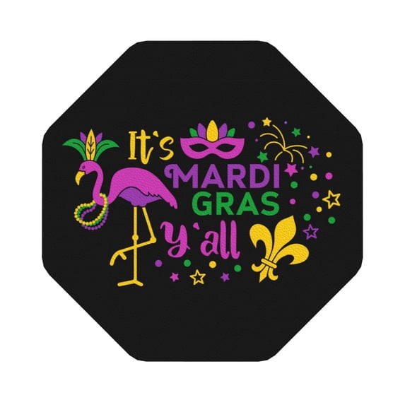 Bingfone Vintage Mardi Gras With Flamingo Leather Drinks Coasters With Set Of 6,Suitable For Home Kitchen,Coffee Cup Coasters Home Gift