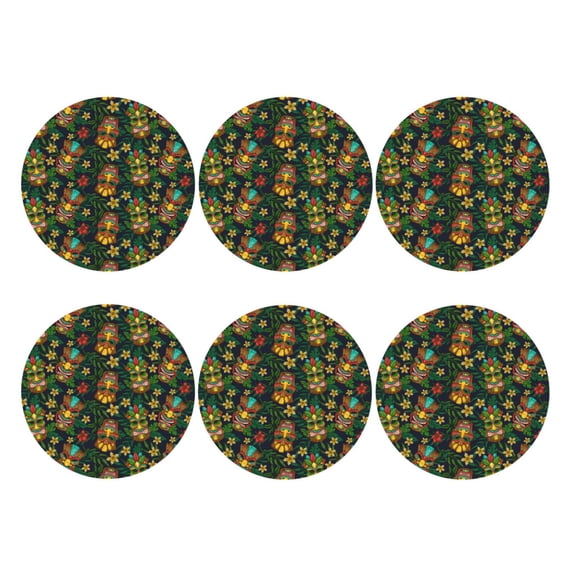 Bingfone Vintage Mask Tropical Flower Leather Drinks Coasters with Set of 6,Suitable for Home Kitchen,Coffee Cup Coasters Home Gift