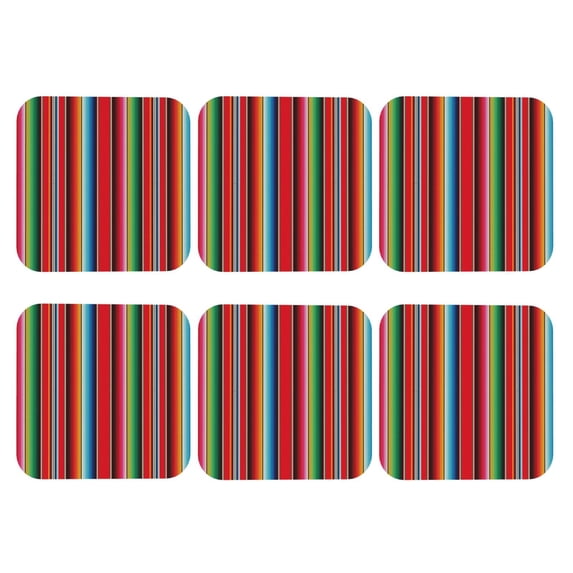 Bingfone Vintage Mexican Serape Blanket Stripes Leather Drinks Coasters with Set of 6,Suitable for Home Kitchen,Coffee Cup Coasters Home Gift
