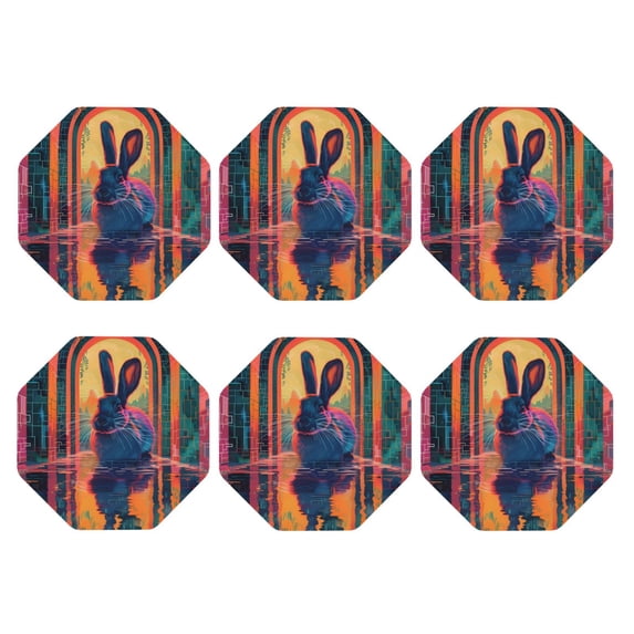 Bingfone Vintage Neon Rabbit In Archway Leather Drinks Coasters with Set of 6,Suitable for Home Kitchen,Coffee Cup Coasters Home Gift