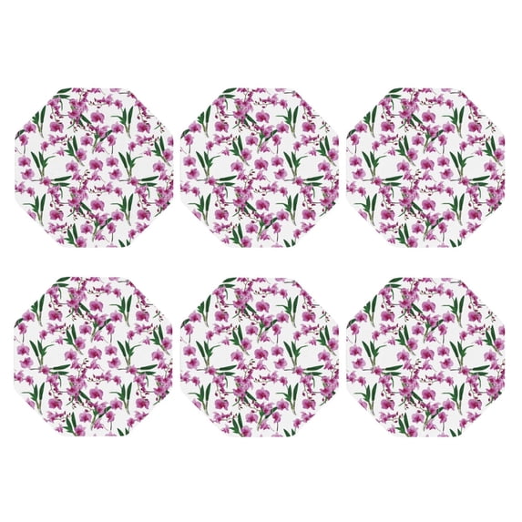 Bingfone Vintage Orchids Flowers Leather Drinks Coasters with Set of 6,Suitable for Home Kitchen,Coffee Cup Coasters Home Gift