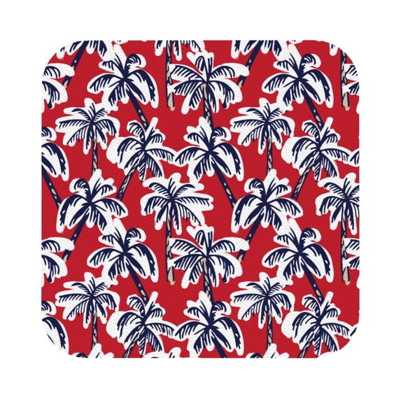Bingfone Vintage Palm Tree Pattern on Red Leather Drinks Coasters with Set of 6,Suitable for Home Kitchen,Coffee Cup Coasters Home Gift