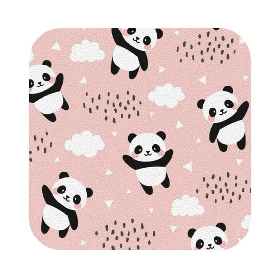 Bingfone Vintage Panda Flying In The Sky Between Clouds And Star Leather Drinks Coasters With Set Of 6,Suitable For Home Kitchen,Coffee Cup Coasters Home Gift
