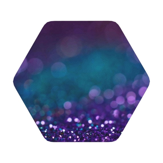 Bingfone Vintage Purple And Green Glitter Leather Drinks Coasters With Set Of 6,Suitable For Home Kitchen,Coffee Cup Coasters Home Gift