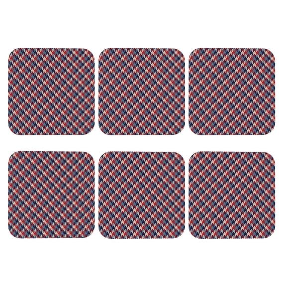 Bingfone Vintage Red Blue Checked Leather Drinks Coasters with Set of 6,Suitable for Home Kitchen,Coffee Cup Coasters Home Gift