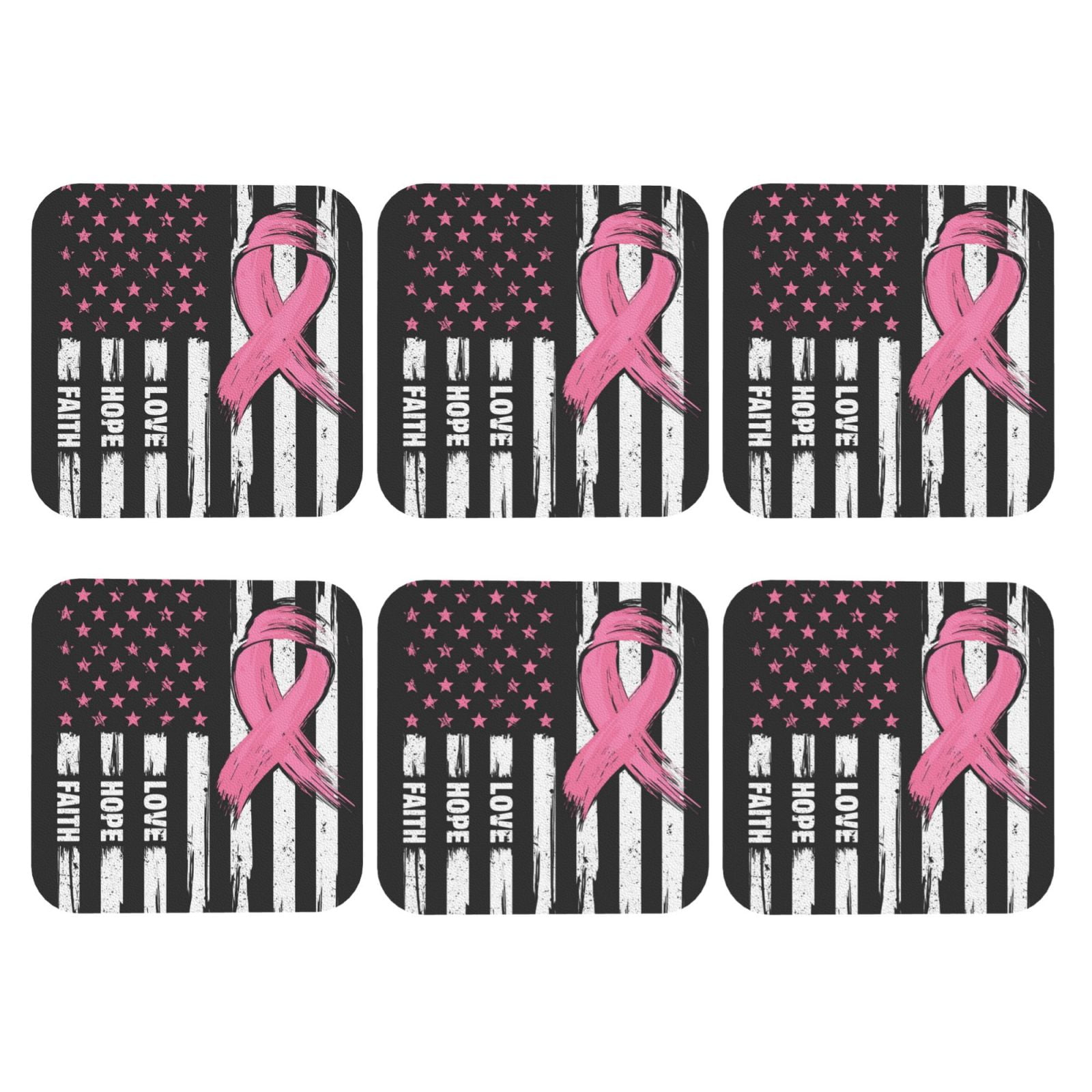 Bingfone Vintage Ribbon Breast Cancer Awareness Leather Drinks Coasters ...