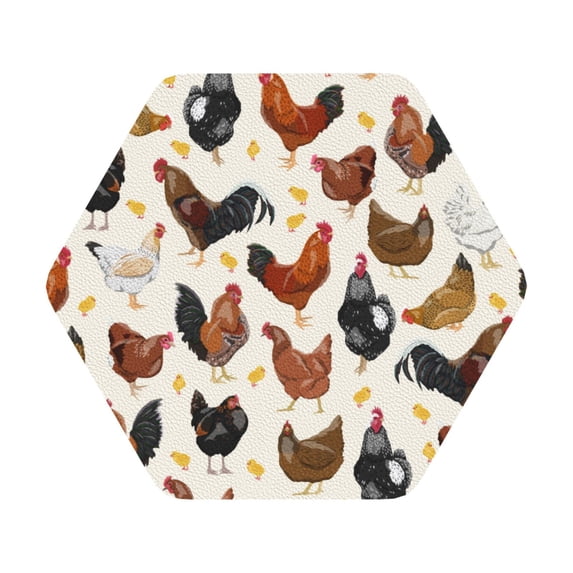 Bingfone Vintage Roosters And Chickens Leather Drinks Coasters With Set Of 6,Suitable For Home Kitchen,Coffee Cup Coasters Home Gift