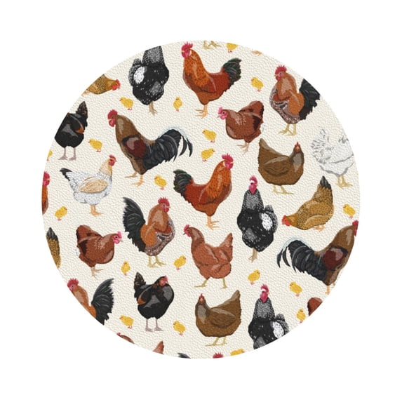 Bingfone Vintage Roosters And Chickens Leather Drinks Coasters With Set Of 6,Suitable For Home Kitchen,Coffee Cup Coasters Home Gift