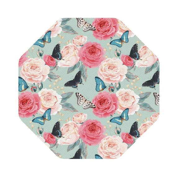 Bingfone Vintage Roses and Butterflies Leather Drinks Coasters with Set of 6,Suitable for Home Kitchen,Coffee Cup Coasters Home Gift