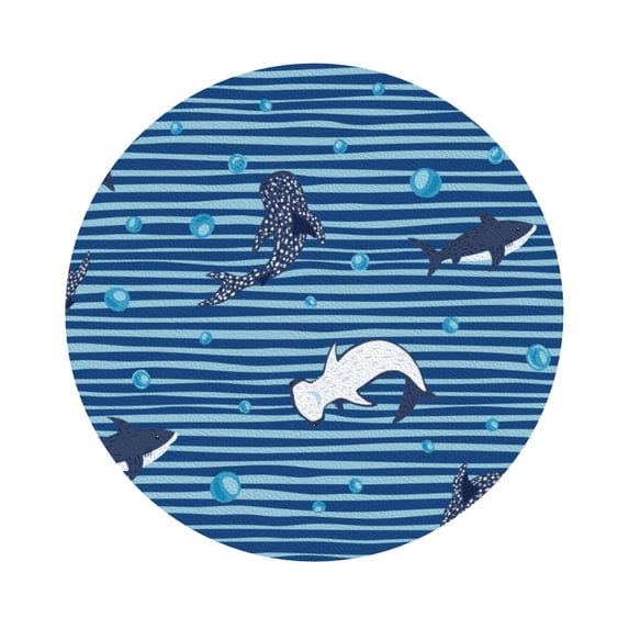 Bingfone Vintage Sharks On White Blue Striped Leather Drinks Coasters With Set Of 6,Suitable For Home Kitchen,Coffee Cup Coasters Home Gift