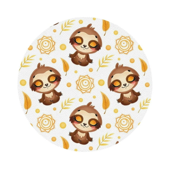 Bingfone Vintage Sloth Yoga Leather Drinks Coasters With Set Of 6,Suitable For Home Kitchen,Coffee Cup Coasters Home Gift