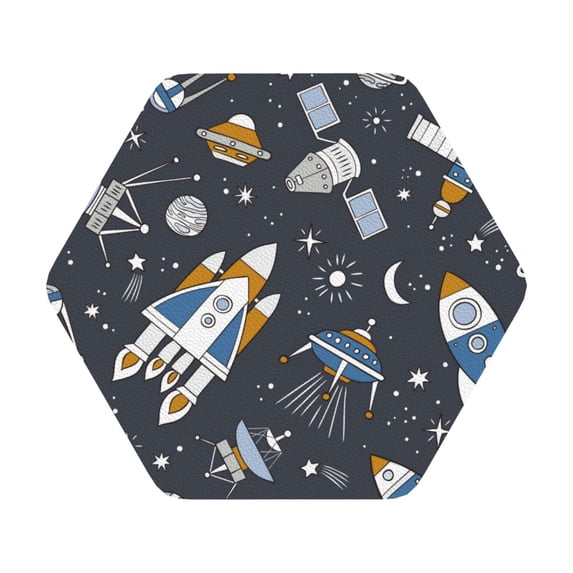 Bingfone Vintage Space Cars Leather Drinks Coasters With Set Of 6,Suitable For Home Kitchen,Coffee Cup Coasters Home Gift