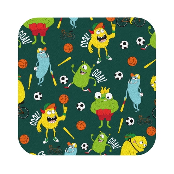 Bingfone Vintage Sport Monster Leather Drinks Coasters with Set of 6,Suitable for Home Kitchen,Coffee Cup Coasters Home Gift