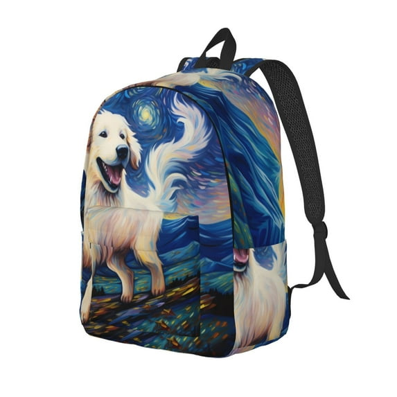 Bingfone Vintage Starry Sky Puppy Print Canvas College Laptop Backpack, Large Capacity Lightweight College Bookbag Casual Daypack-Medium