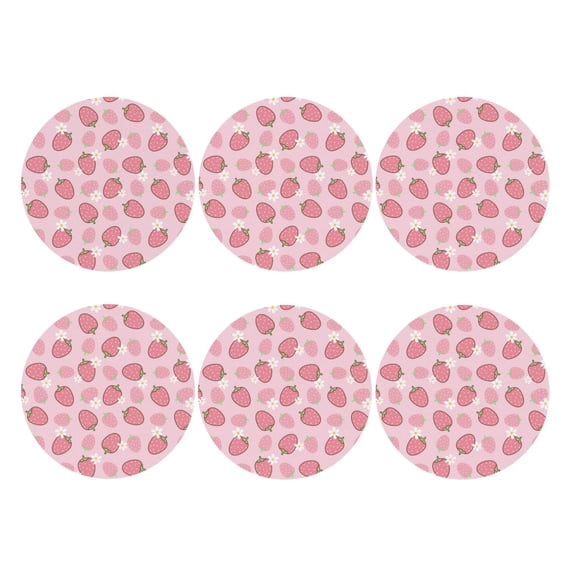 Bingfone Vintage Strawberries Leather Drinks Coasters with Set of 6,Suitable for Home Kitchen,Coffee Cup Coasters Home Gift