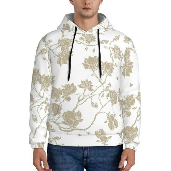 Bingfone Vintage Stylized White Color Men'S Drawstring Hoodie Long Sleeve Pocket Sweatshirts-Small