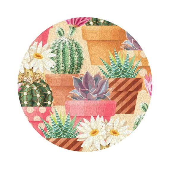 Bingfone Vintage Succulent And Cactus Leather Drinks Coasters With Set Of 6,Suitable For Home Kitchen,Coffee Cup Coasters Home Gift